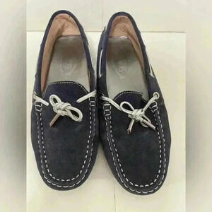 TODS Navy Blue Suede Driving Loafers